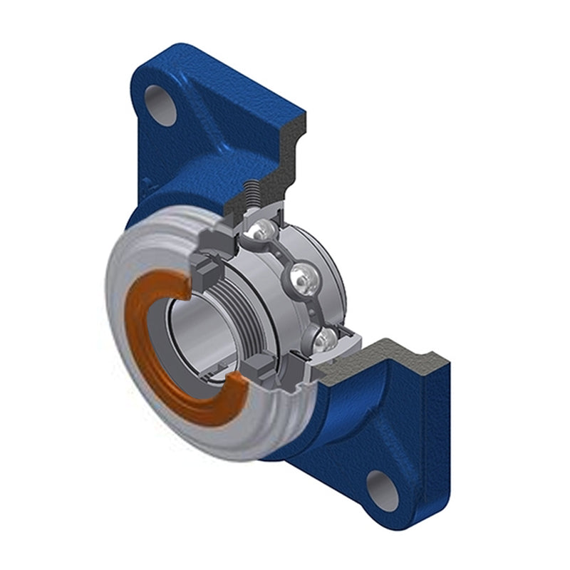 SNR UKF212HCO Metric Four Bolt Square Cast Iron Housing Insert with Narrow Steel Plate Cover and Adaptor Sleeve Fits 55mm Shaft - Open Version - Allow 2-3 Days