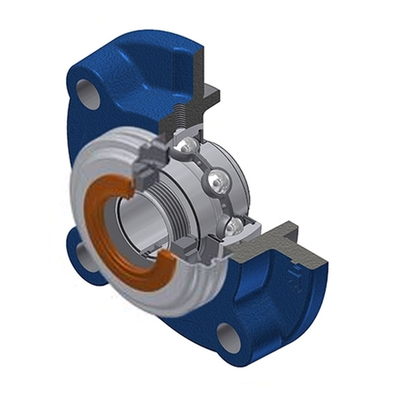 SNR UKFC206HCO Metric Four Bolt Cast Iron Round Flanged Housing Insert with Narrow Steel Plate Cover and Adaptor Sleeve Fits 25mm Shaft - Open Version - Allow 2-3 Days