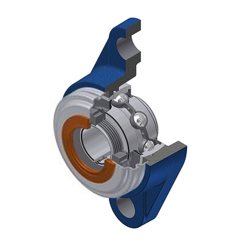 SNR UKFL211HCO Metric Two Bolt Cast Iron Oval Housing with Narrow Steel Plate Cover - Open Version - Insert and Adaptor Sleeve Fits 50mm Shaft - Allow 2-3 Days