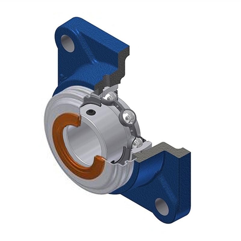 SNR USF207CO Metric Four Bolt Square Cast Iron Flange Housing with 35mm Bore Insert with Narrow Steel Plate Cover - Open Version - Allow 2-3 Days