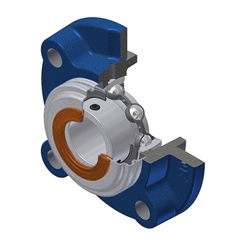 SNR USFC211CO Metric Four Bolt Cast Iron Round Flanged Housing with 55mm Insert with Narrow Steel Plate Cover - Open Version - Allow 2-3 Days