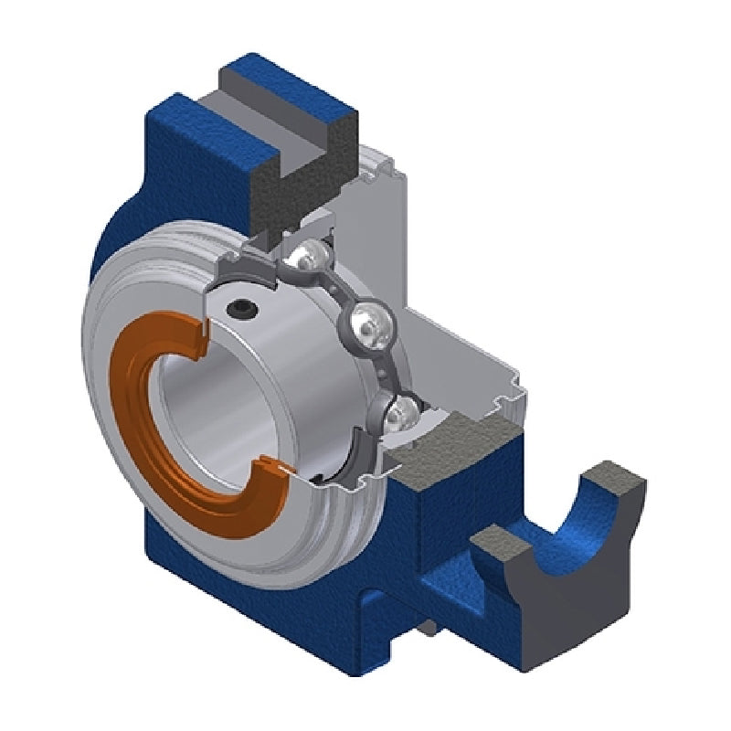 SNR UST209CC Metric Cast Iron Take Up Unit with 45mm Bore Bearing Unit with Narrow Steel Plate Cover - Closed Version - Allow 2-3 Days