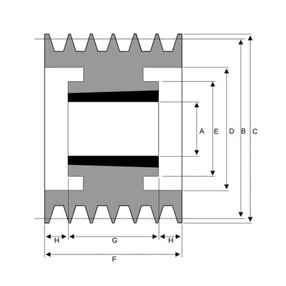 PowerDrive 300X6SPA 300mm Pitch Diameter SPA Section Tapered Locking Bush Type Pulley with 6 Grooves (Bush not Incl.) - Allow 2-3 Days