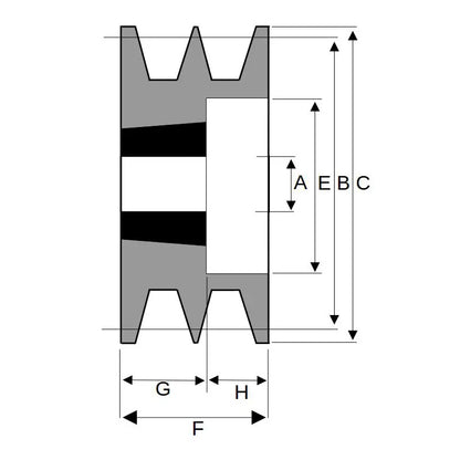132X2SPB 132mm Pitch Diameter SPB Section Tapered Locking Bush Type Pulley with 2 Grooves (Bush not Incl.)