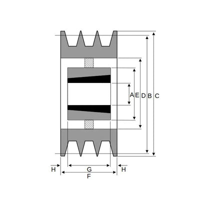 280X3SPB 280mm Pitch Diameter SPB Section Tapered Locking Bush Type Pulley with 3 Grooves (Bush not Incl.)