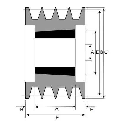 PowerDrive 236X4SPB 236mm Pitch Diameter SPB Section Tapered Locking Bush Type Pulley with 4 Grooves (Bush not Incl.) - Allow 2-3 Days