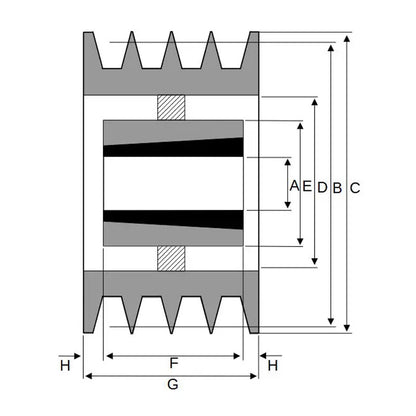 PowerDrive 710X4SPB 710mm Pitch Diameter SPB Section Tapered Locking Bush Type Pulley with 4 Grooves (Bush not Incl.) - Allow 2-3 Days