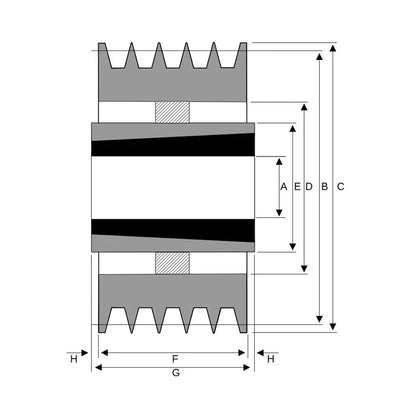 PowerDrive 1250X5SPB 1250mm Pitch Diameter SPB Section Tapered Locking Bush Type Pulley with 5 Grooves (Bush not Incl.) - Allow 2-3 Days