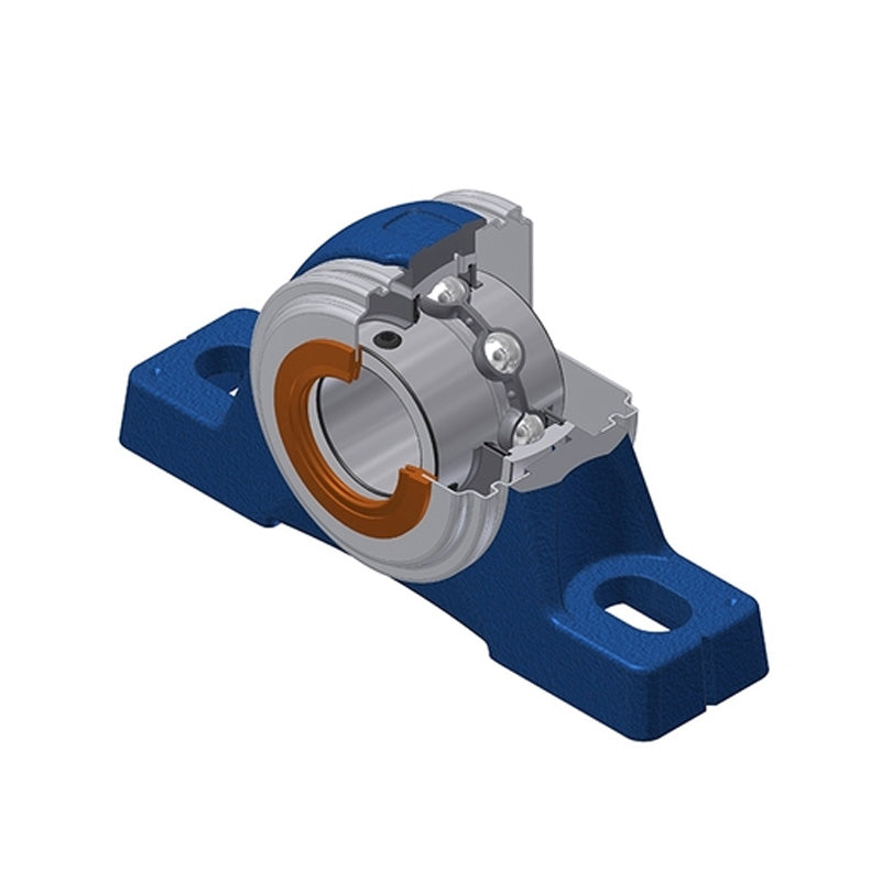 SNR UCPE206CC Metric Cast Iron Two Bolt Pillow / Plummer Block Housing with 30mm Bore Insert with Narrow Steel Plate Cover - Closed Version - Allow 2-3 Days