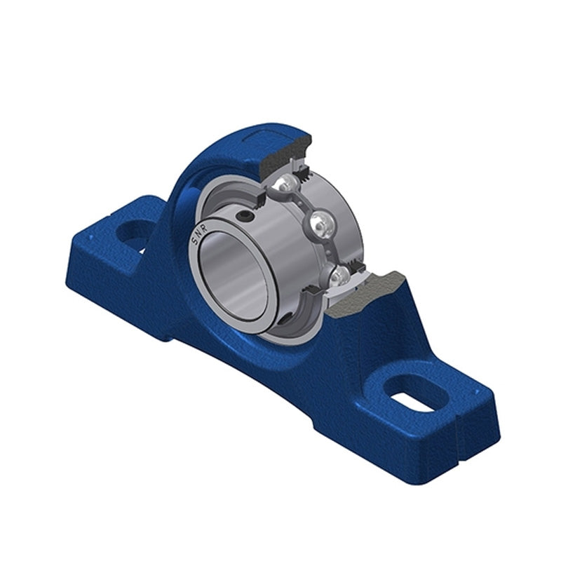 SNR UCPE216L3 Metric Cast Iron Two Bolt Pillow / Plummer Block Housing with 80mm Bore Insert with Triple Lip Seal - Allow 2-3 Days