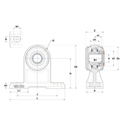 SNR UKPH206HCC Metric Cast Iron High Centre Height Two Bolt Pillow / Plummer Block Housing with Narrow Steel Plate Cover - Closed Version - Insert and Adaptor Sleeve Fits 25mm Shaft - Allow 2-3 Days