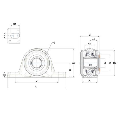 SNR UKPLE205HCO Metric Cast Iron Two Bolt Pillow / Plummer Block Housing with Narrow Steel Plate Cover - Open Version - Insert and Adaptor Sleeve Fits 20mm Shaft - Allow 2-3 Days