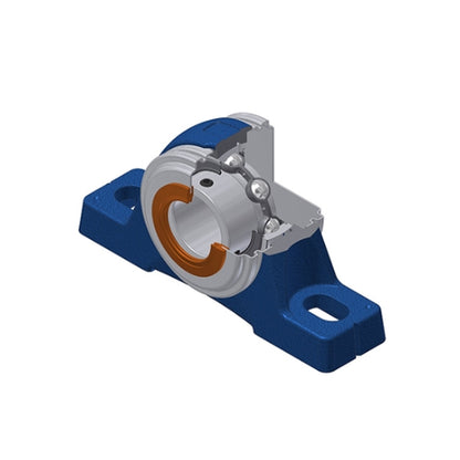 SNR USPE201CC Metric Cast Iron Two Bolt Pillow / Plummer Block Housing with 12mm Bore Insert with Narrow Steel Plate Cover - Closed Version - Allow 2-3 Days